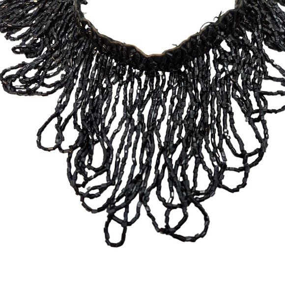 Antique Glass Bead Collar Necklace Black Hand Sewn Estate - Picture 2 of 9